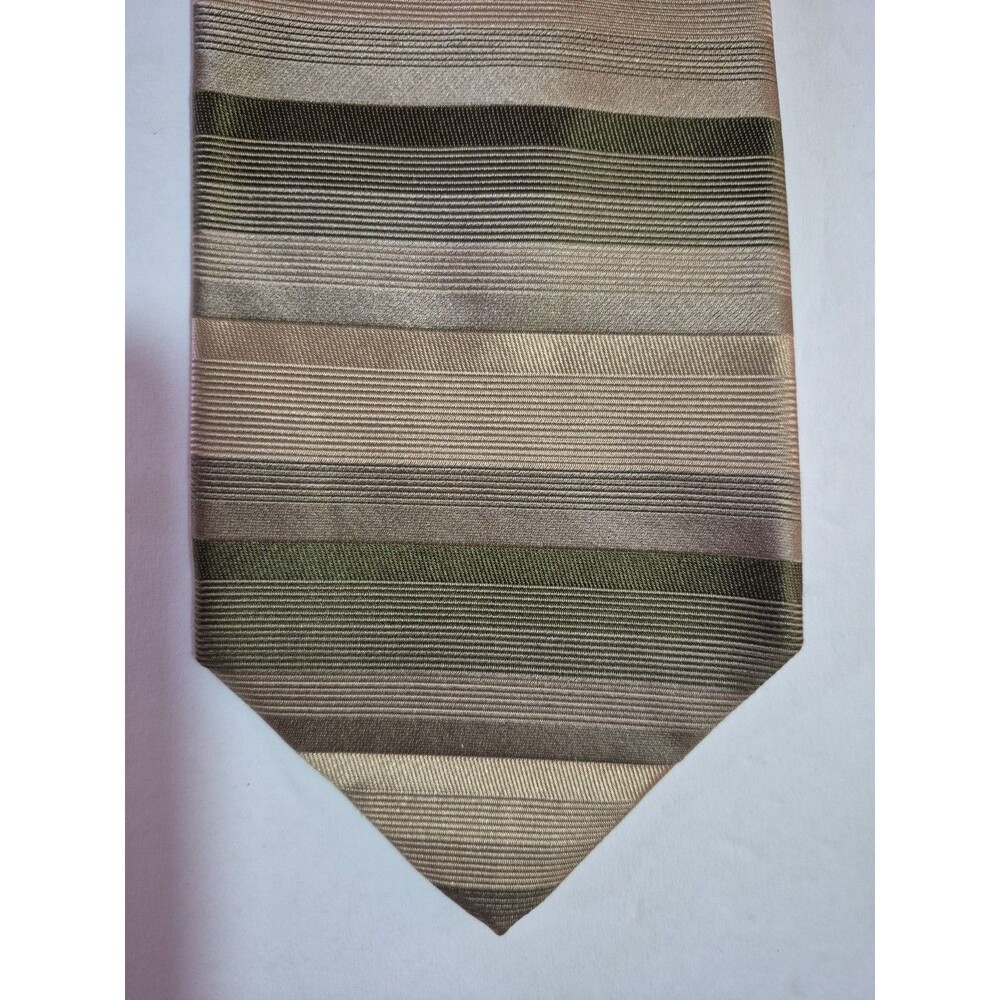 Nubio Collezione Esclusivo Olive Tan Kaki Striped Tie 100% Silk
